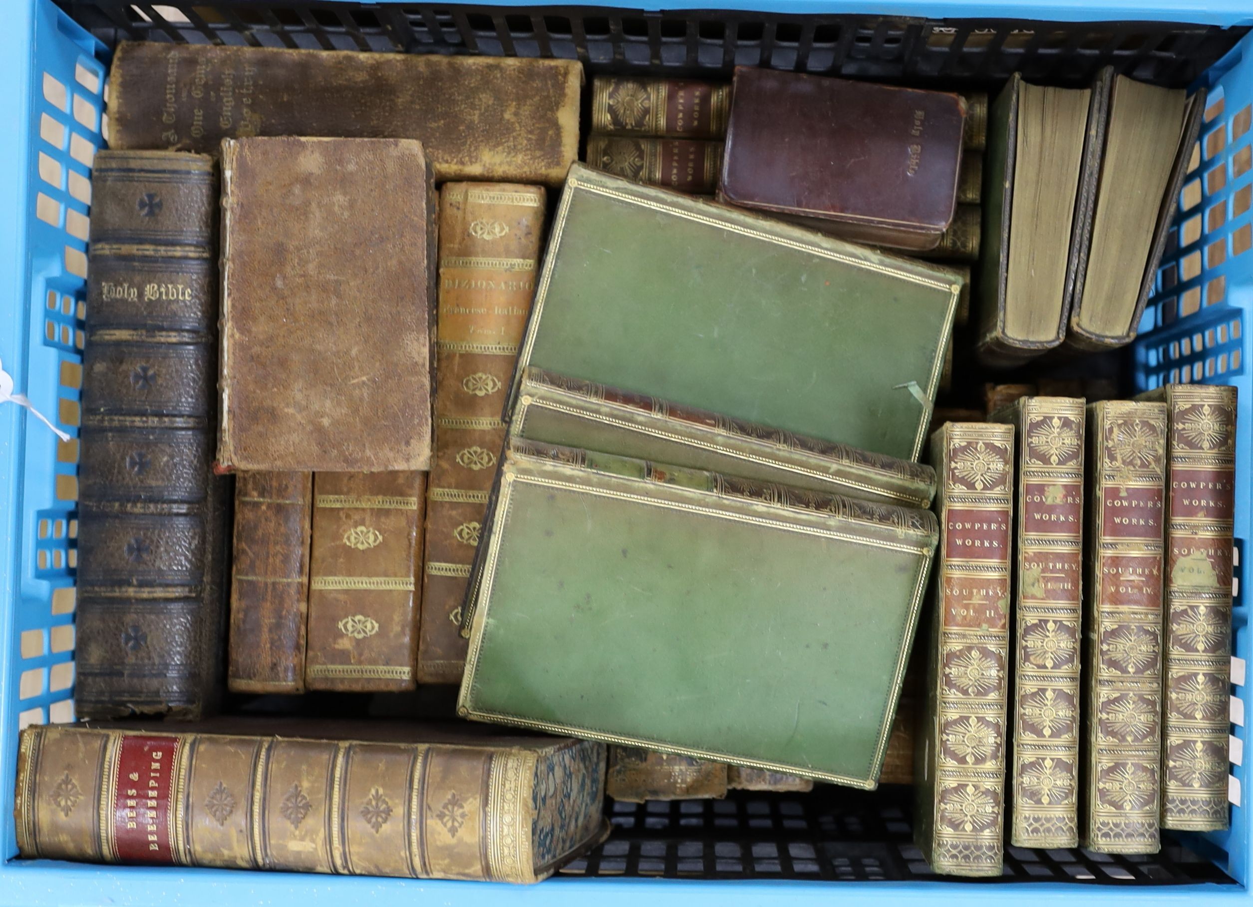 A quantity of leather bound books